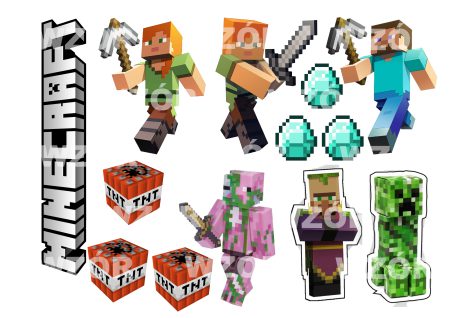Opłatek na tort z Figurkami Minecraft